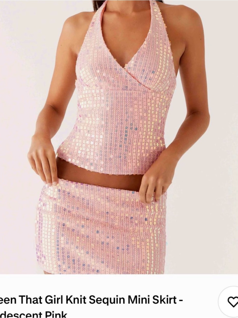 Peppermayo pink sequin skirt and top set